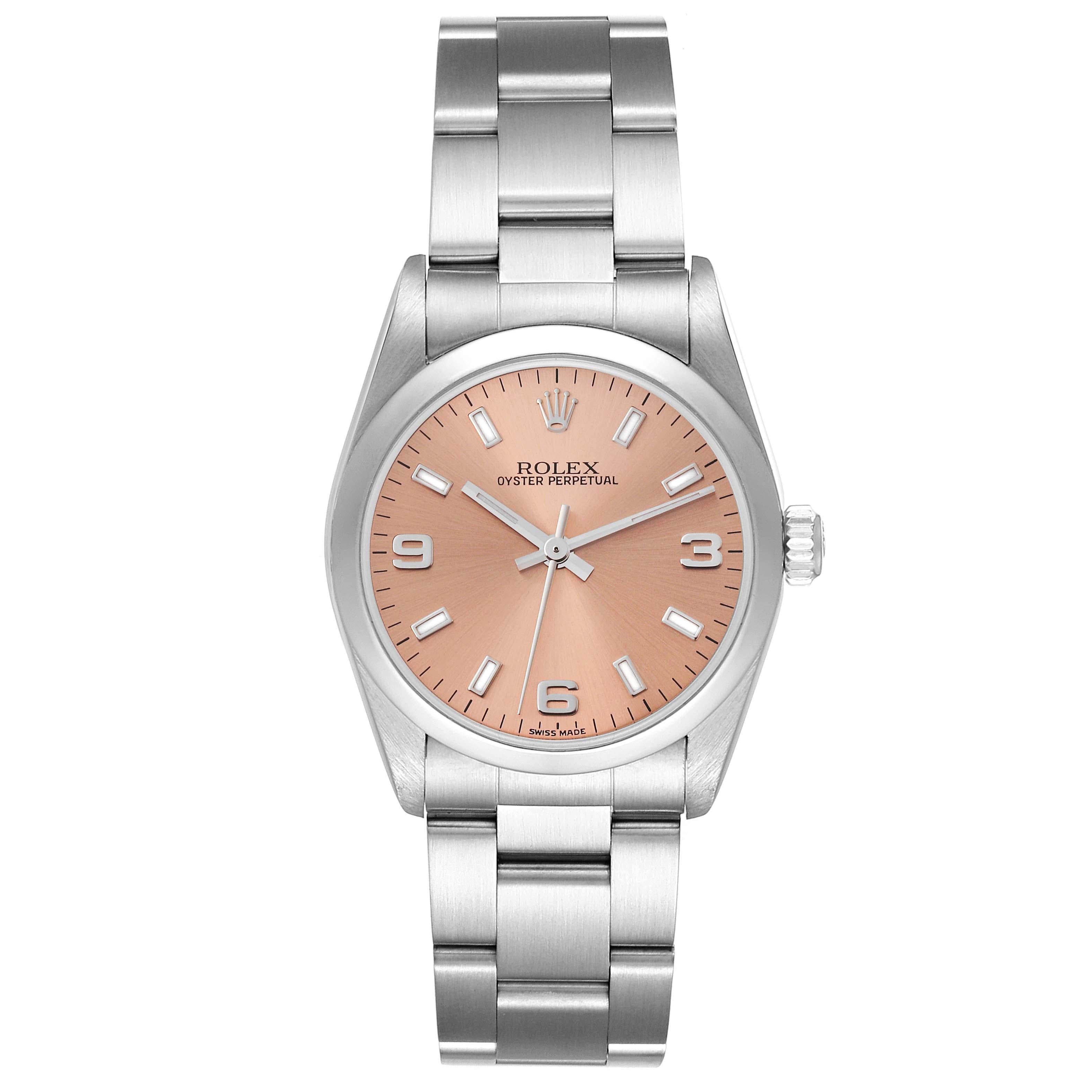 Rolex Oyster Perpetual Midsize Salmon Dial Steel Ladies Watch 77080 Box Papers For Sale 1