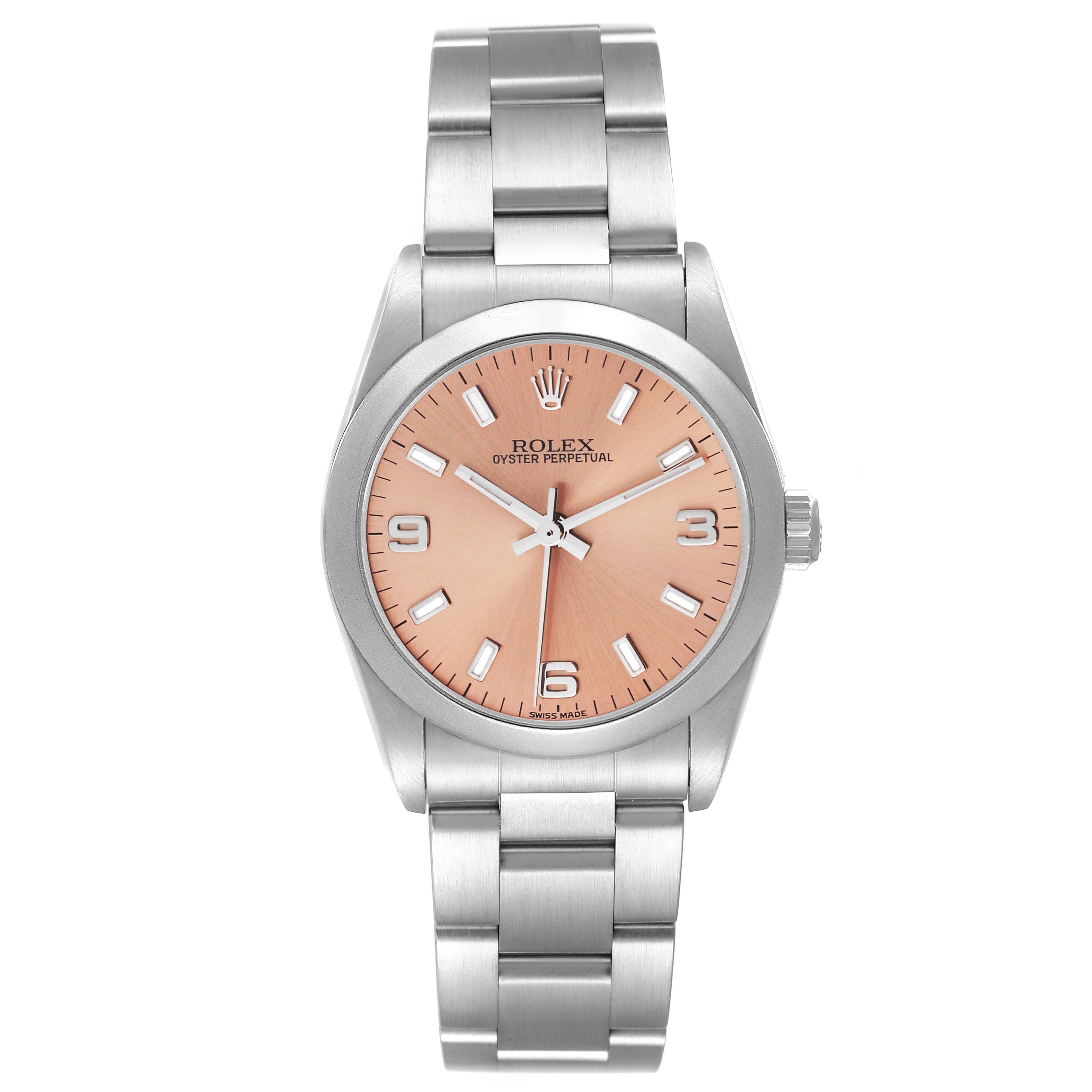 Rolex Oyster Perpetual Midsize Salmon Dial Steel Ladies Watch 77080 For Sale 2