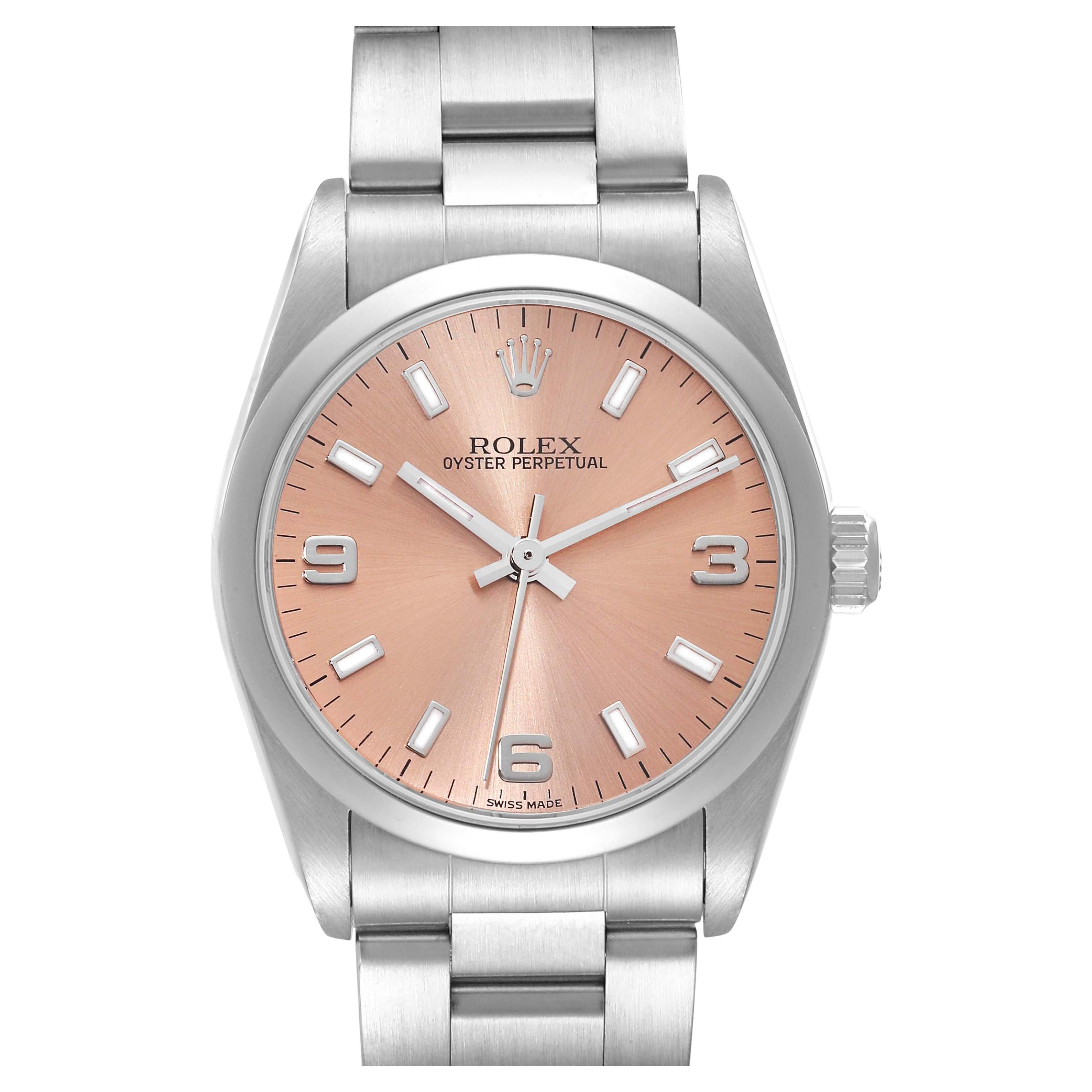 Rolex Oyster Perpetual Midsize Salmon Dial Steel Ladies Watch 77080