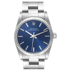Rolex Oyster Perpetual Midsize Stahl Weißgold Blaues Zifferblatt Damenuhr 67514