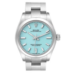 Rolex Oyster Perpetual Midsize Turquoise Dial Steel Ladies Watch 277200 Box Card