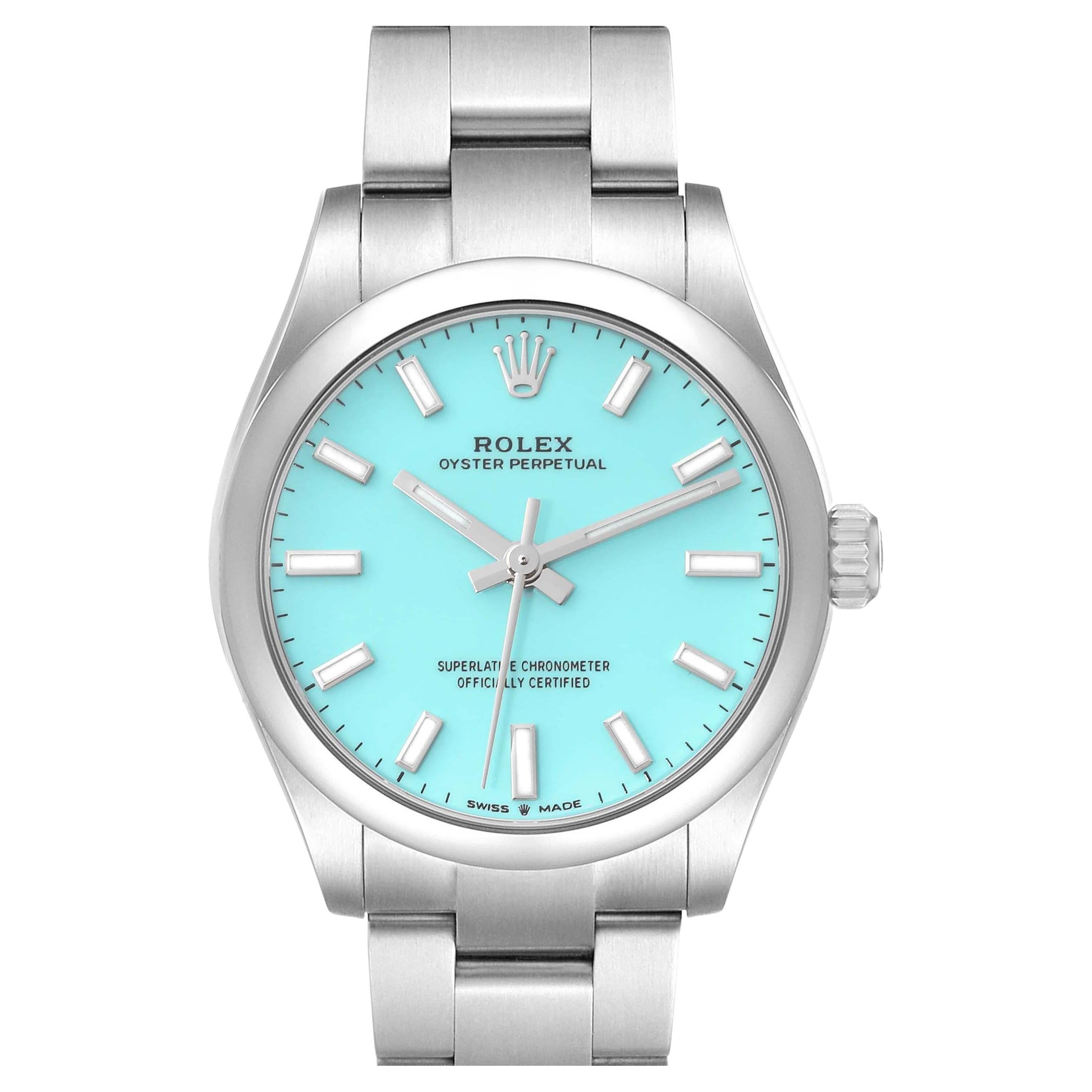 Rolex Oyster Perpetual Midsize Turquoise Dial Steel Ladies Watch 277200 Box Card