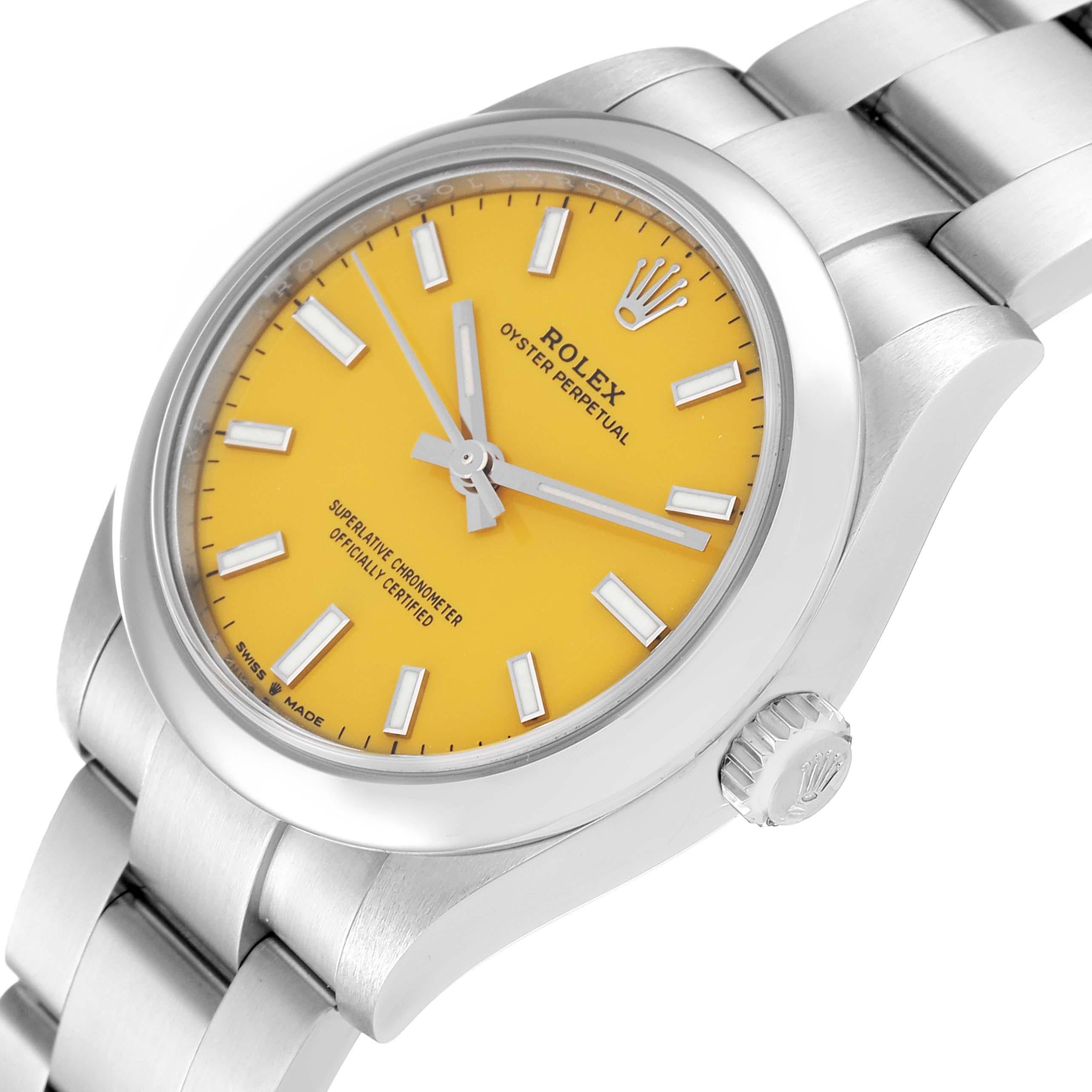 Rolex Oyster Perpetual Midsize Yellow Dial Steel Ladies Watch 277200 Box Card For Sale 1