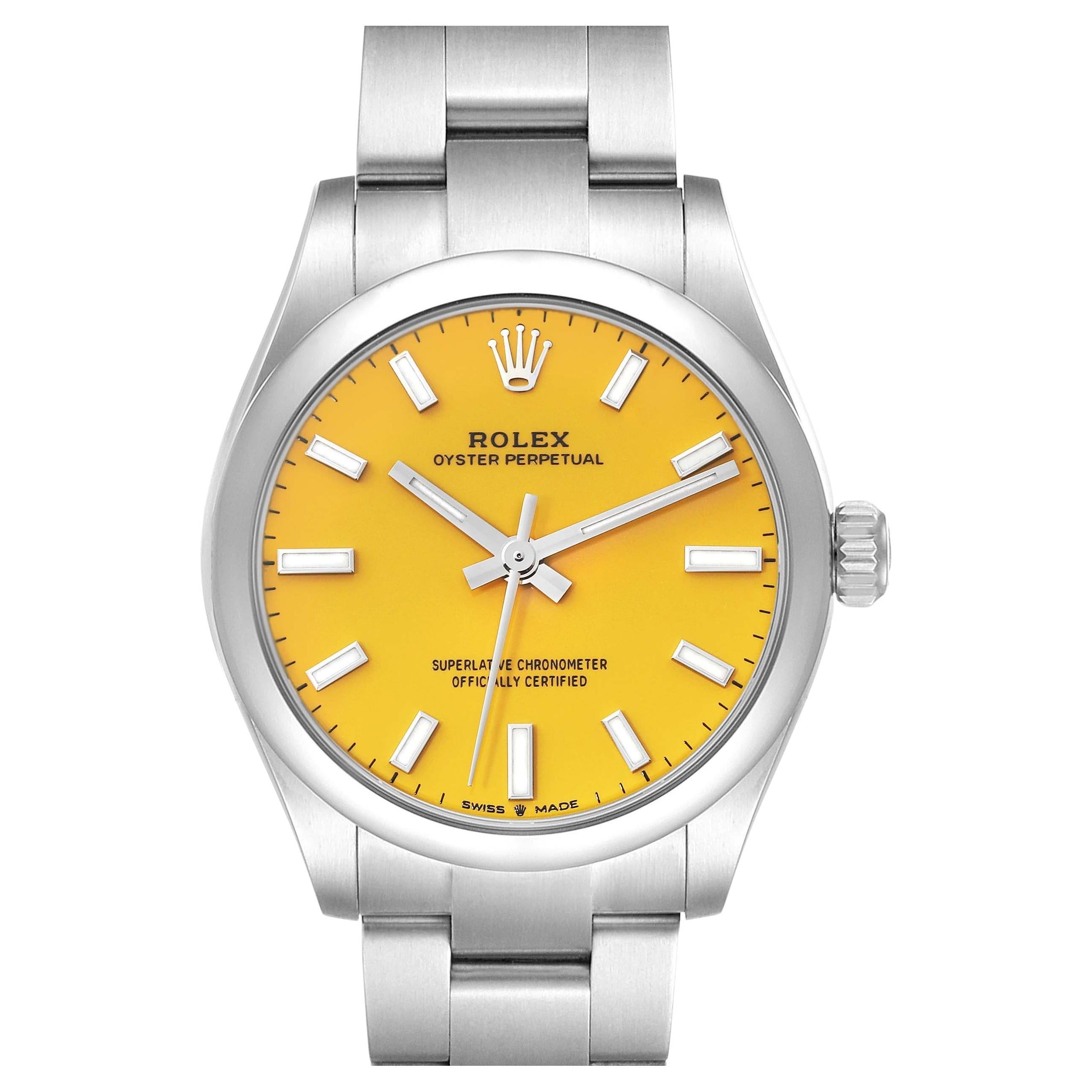 Rolex Oyster Perpetual Midsize Yellow Dial Steel Ladies Watch 277200 Box Card
