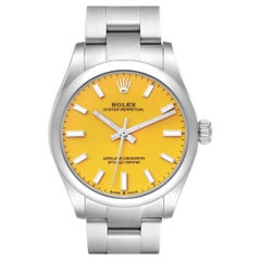 Used Rolex Oyster Perpetual Midsize Yellow Dial Steel Ladies Watch 277200 Box Card