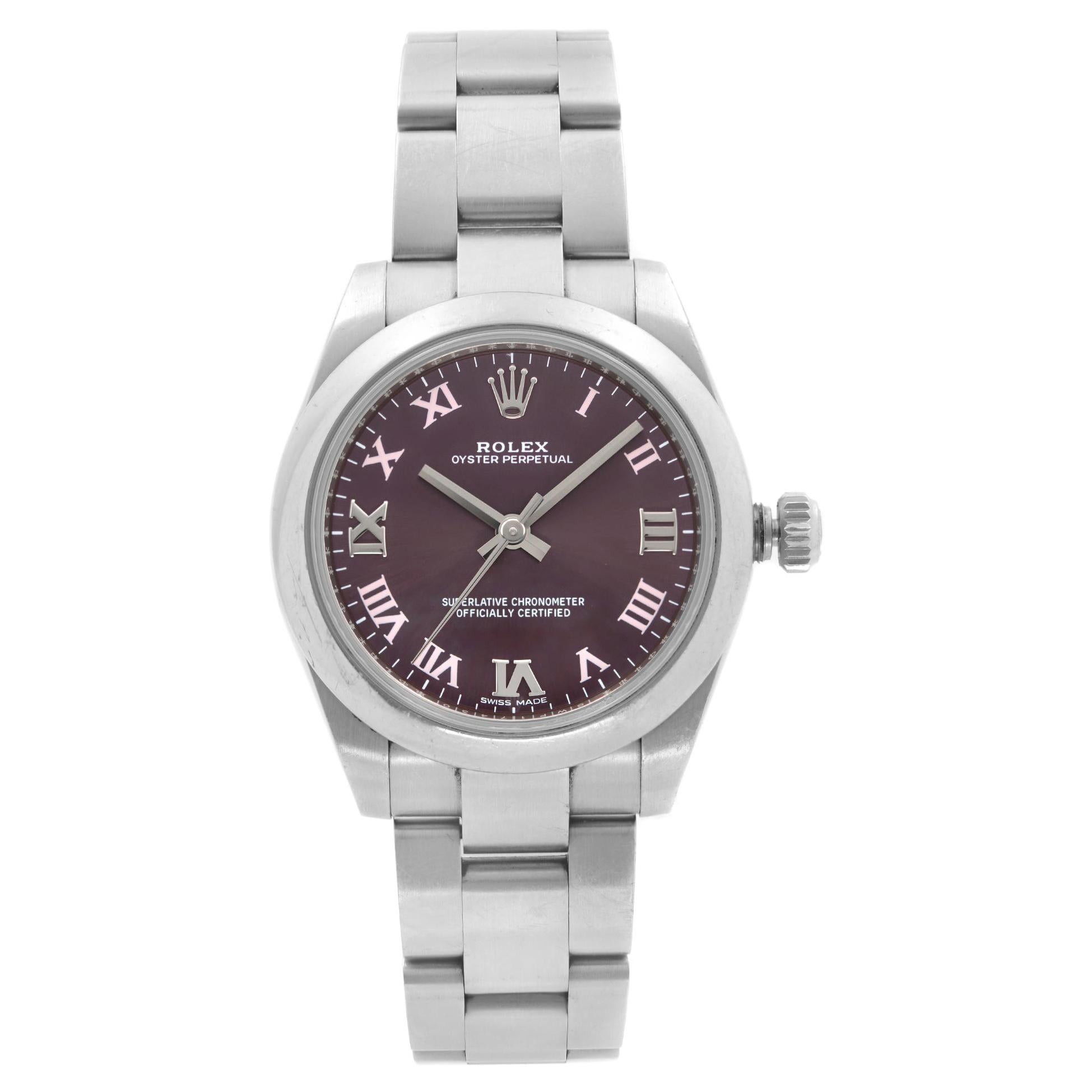 Rolex Oyster Perpetual No-Date Steel Grape Dial Ladies Watch 177200GR