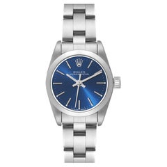 Rolex Oyster Perpetual Non-Date Blue Dial Smooth Bezel Steel Ladies Watch 67180