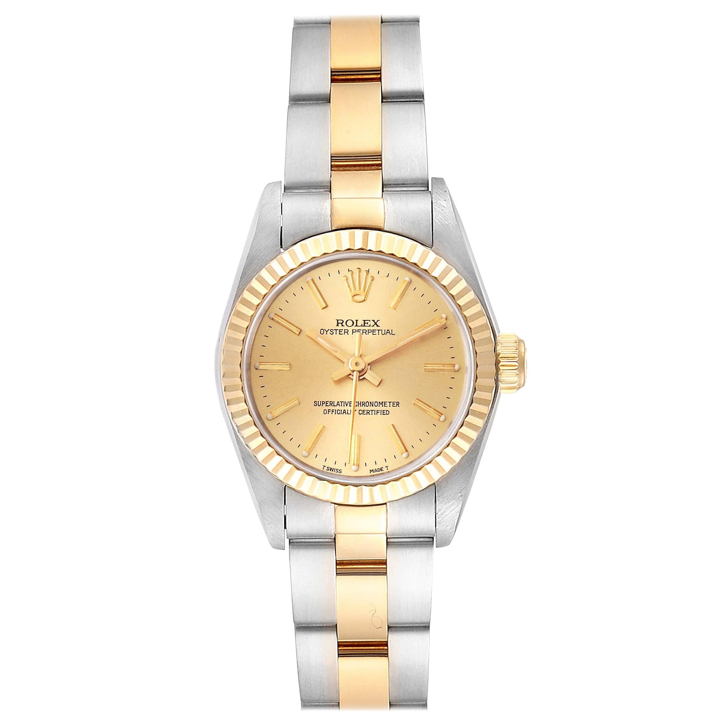 Rolex Oyster Perpetual Non Date Steel Yellow Gold Ladies Watch 67193 For Sale