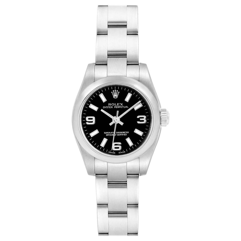Rolex Oyster Perpetual Nondate Black Dial Ladies Watch 176200 For Sale