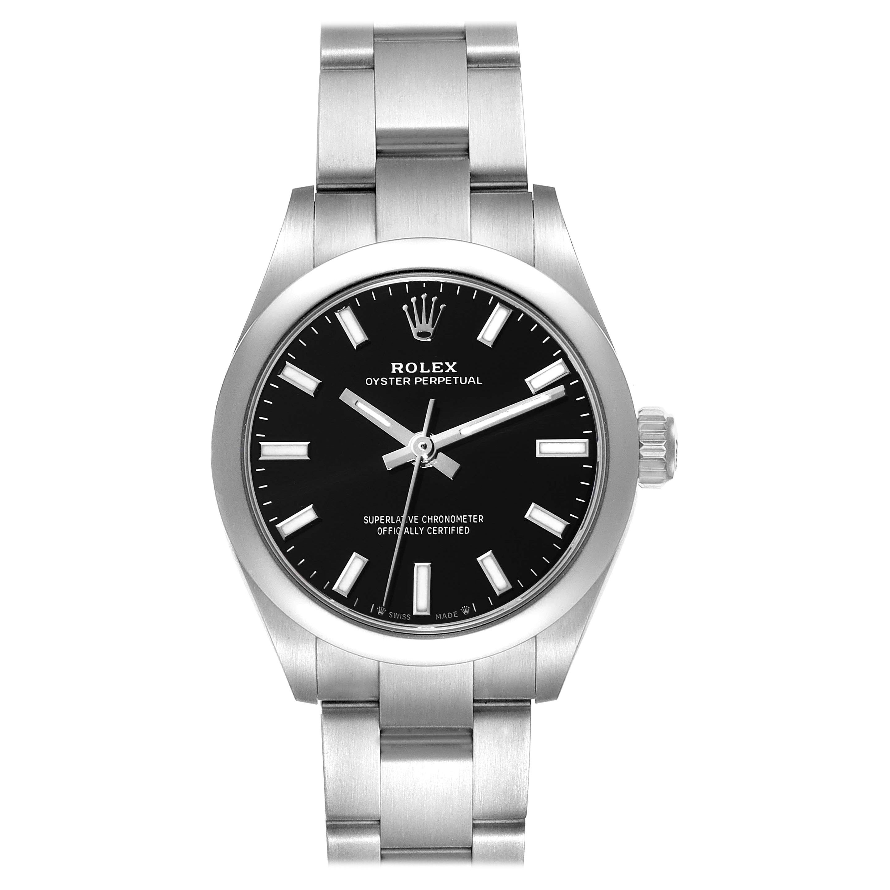 Rolex Oyster Perpetual Nondate Black Dial Steel Ladies Watch 276200 Box Card