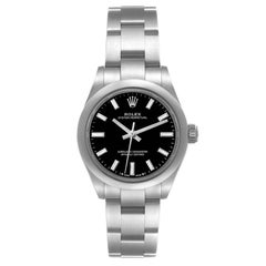Rolex Oyster Perpetual Nondate Schwarzes Zifferblatt Stahl-Damenuhr 276200 Ungetragen