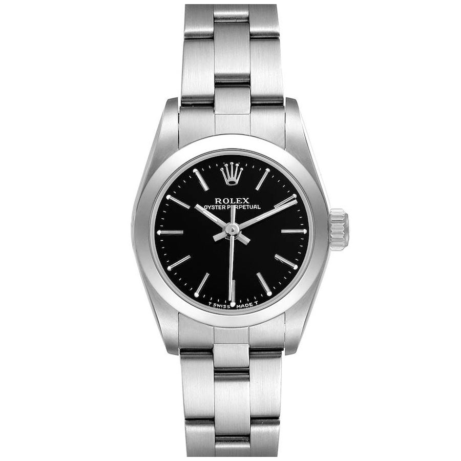 Rolex Oyster Perpetual Nondate Schwarzes Zifferblatt Stahl Damenuhr 67180