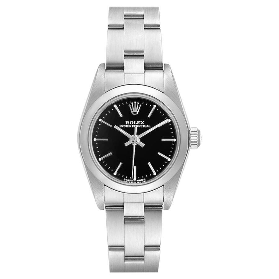 Rolex Oyster Perpetual Nondate Black Dial Steel Ladies Watch 76080