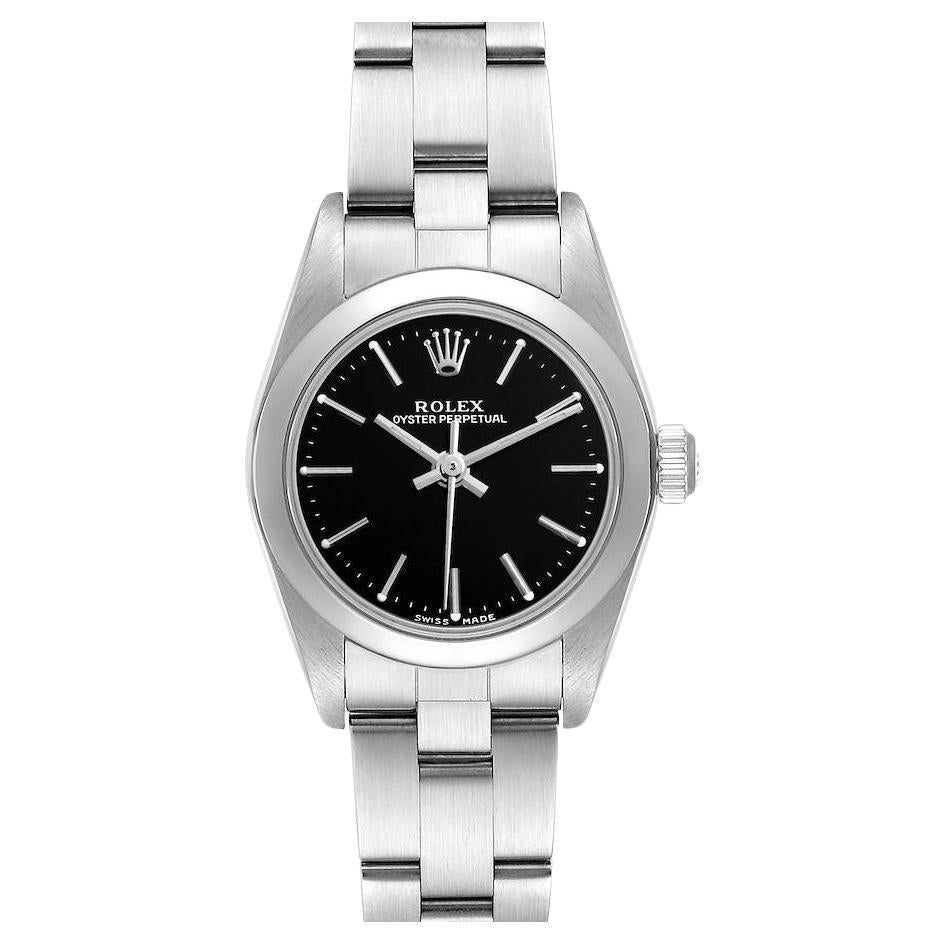 Rolex Oyster Perpetual Nondate Black Dial Steel Ladies Watch 76080 For Sale