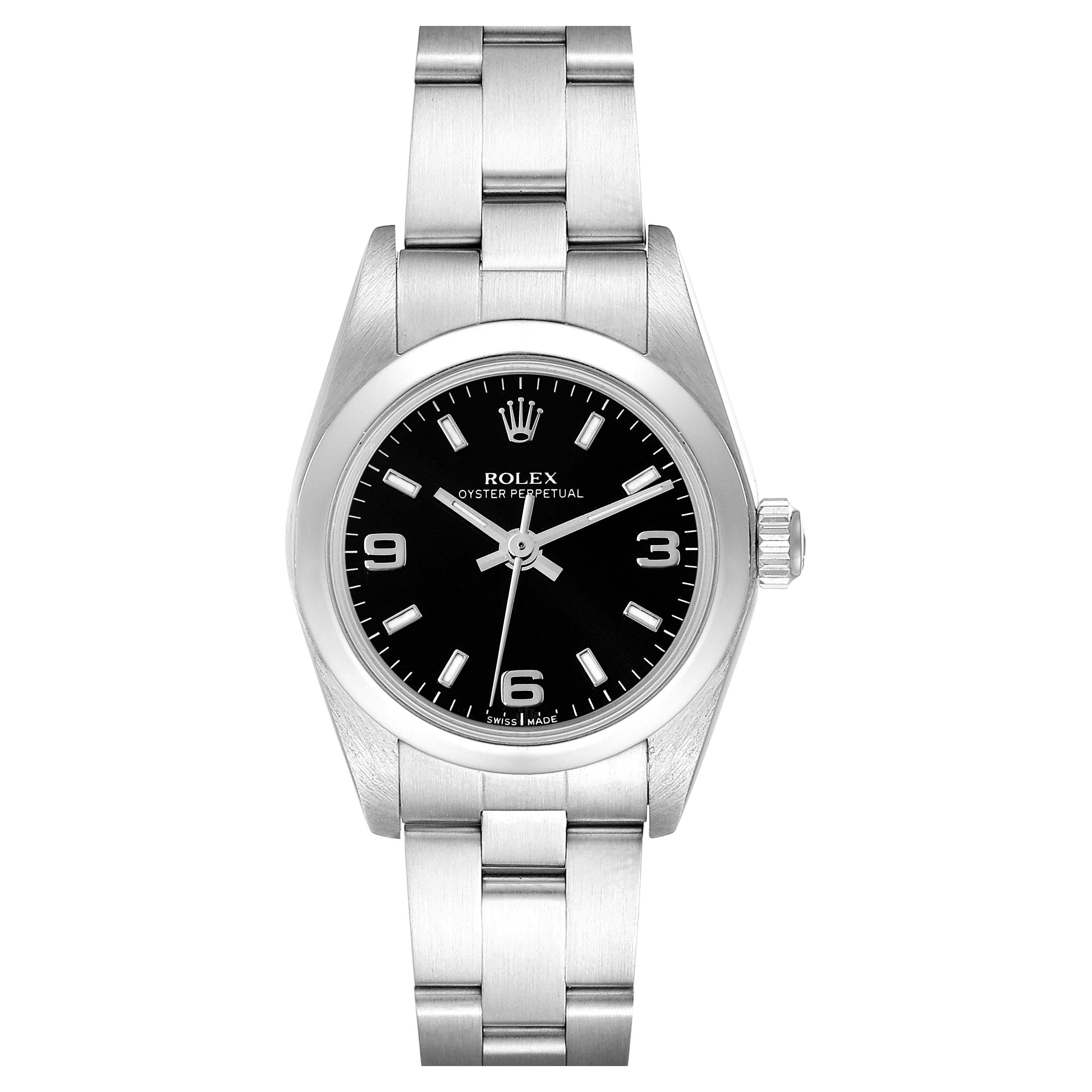 Rolex Oyster Perpetual Nondate Black Dial Steel Ladies Watch 76080