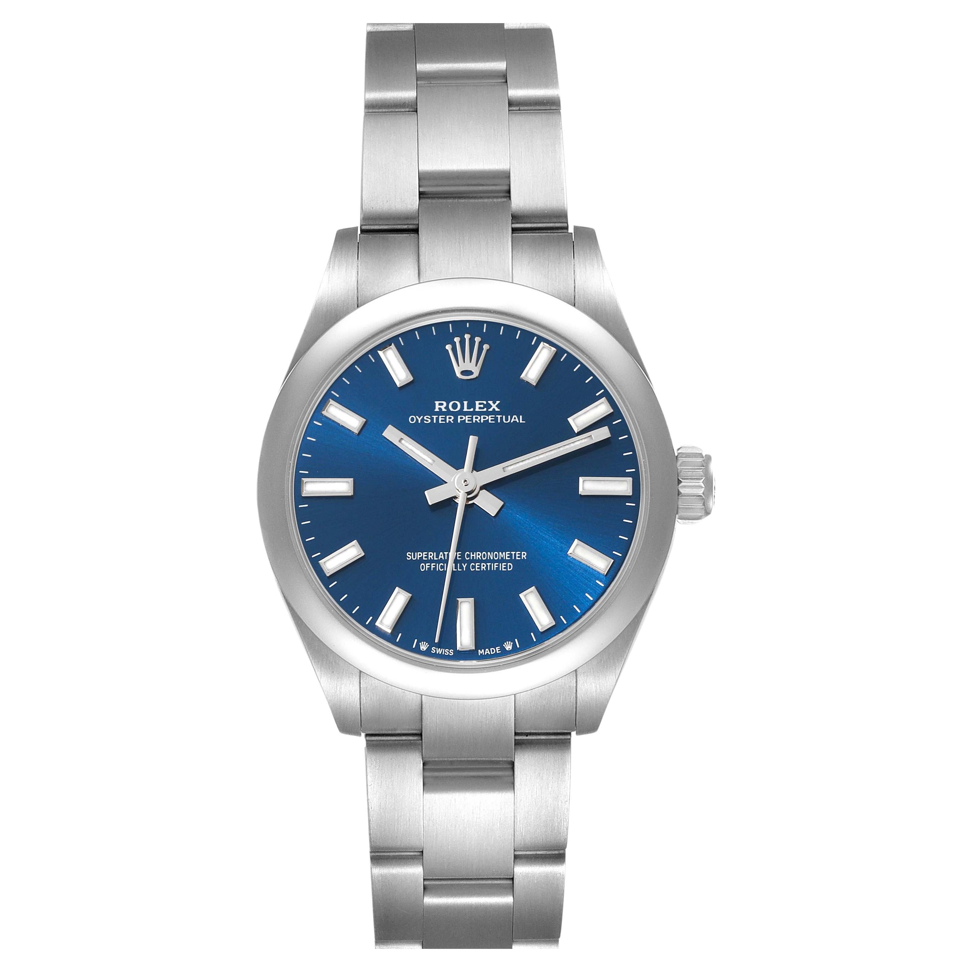 Rolex Oyster Perpetual Nondate Blue Dial Steel Ladies Watch 276200 Box Card For Sale