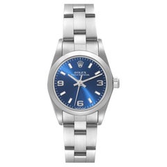 Rolex Oyster Perpetual Nondate Blue Dial Steel Ladies Watch 76080 Box Papers