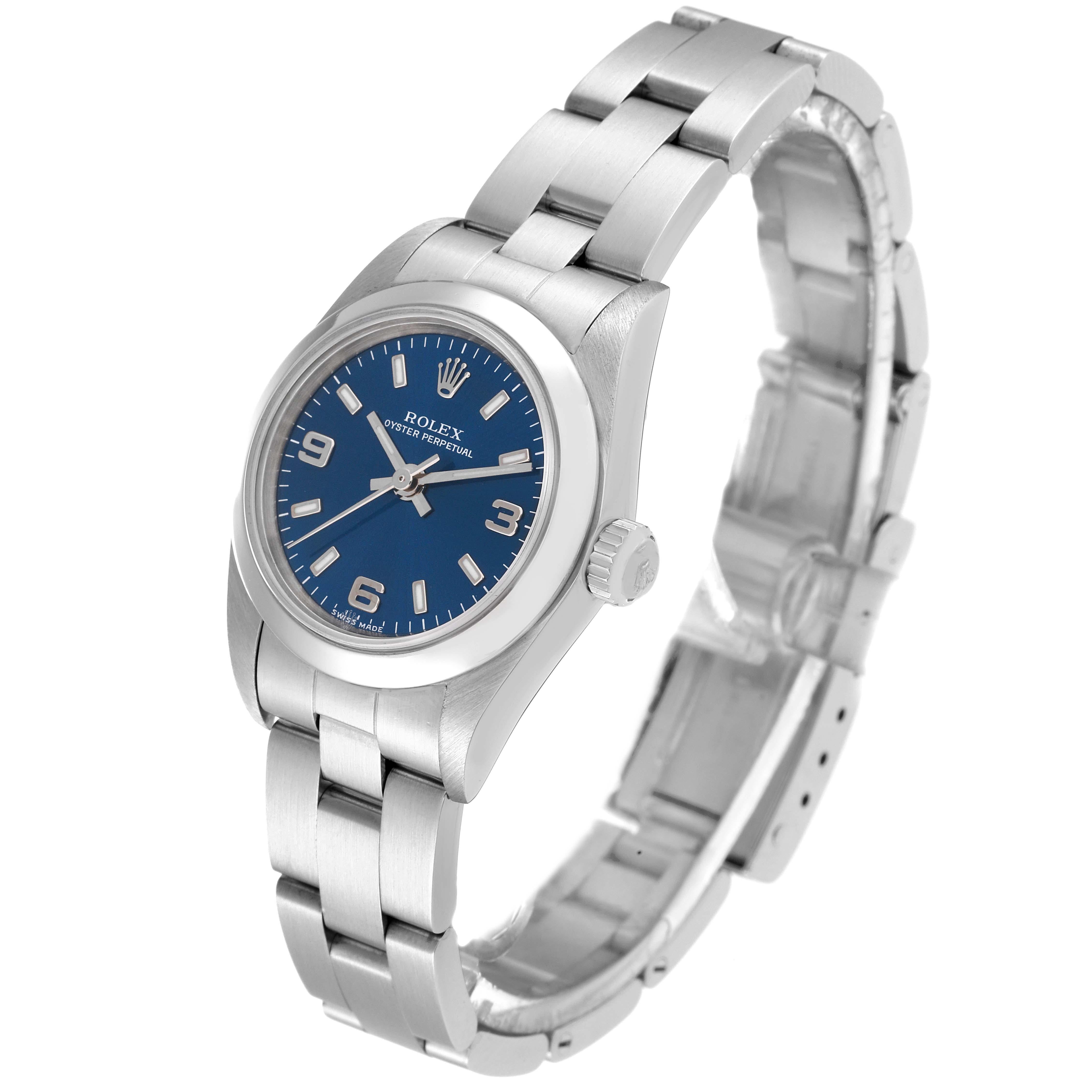 Women's Rolex Oyster Perpetual Nondate Blue Dial Steel Ladies Watch 76080