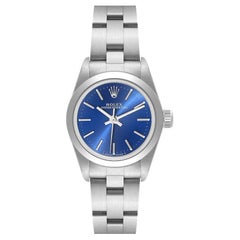 Rolex Oyster Perpetual Nondate Ladies Blue Dial Steel Watch 67180 Papers