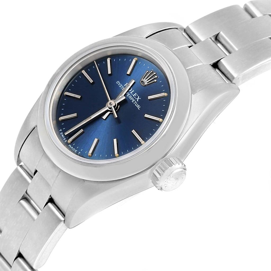 Rolex Oyster Perpetual Nondate Ladies Steel Blue Dial Watch 67180 For Sale 6