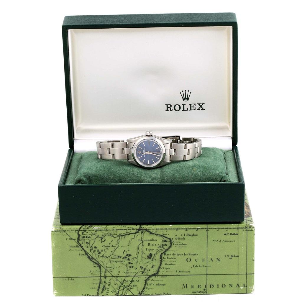 Rolex Oyster Perpetual Nondate Ladies Steel Blue Dial Watch 67180 For Sale 9