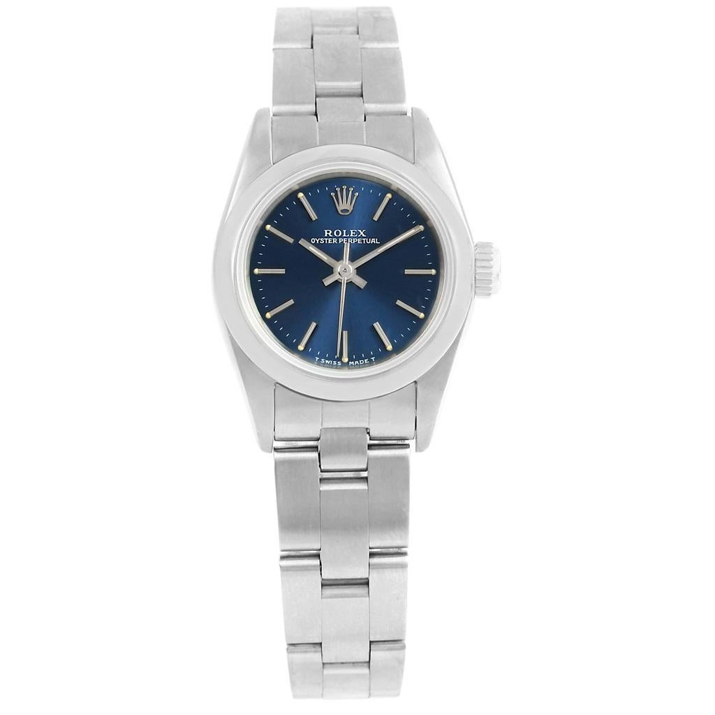 Rolex Oyster Perpetual Nondate Ladies Steel Blue Dial Watch 67180 For Sale 2