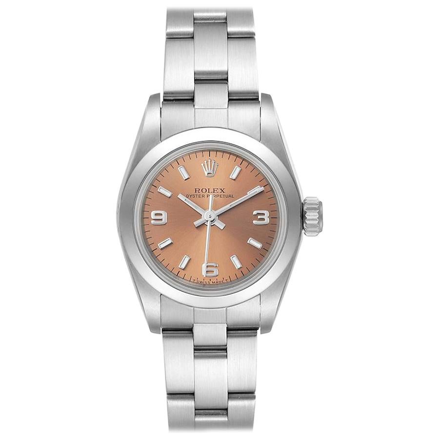 Rolex Oyster Perpetual Nondate Ladies Steel Salmon Dial Watch 67180 For Sale