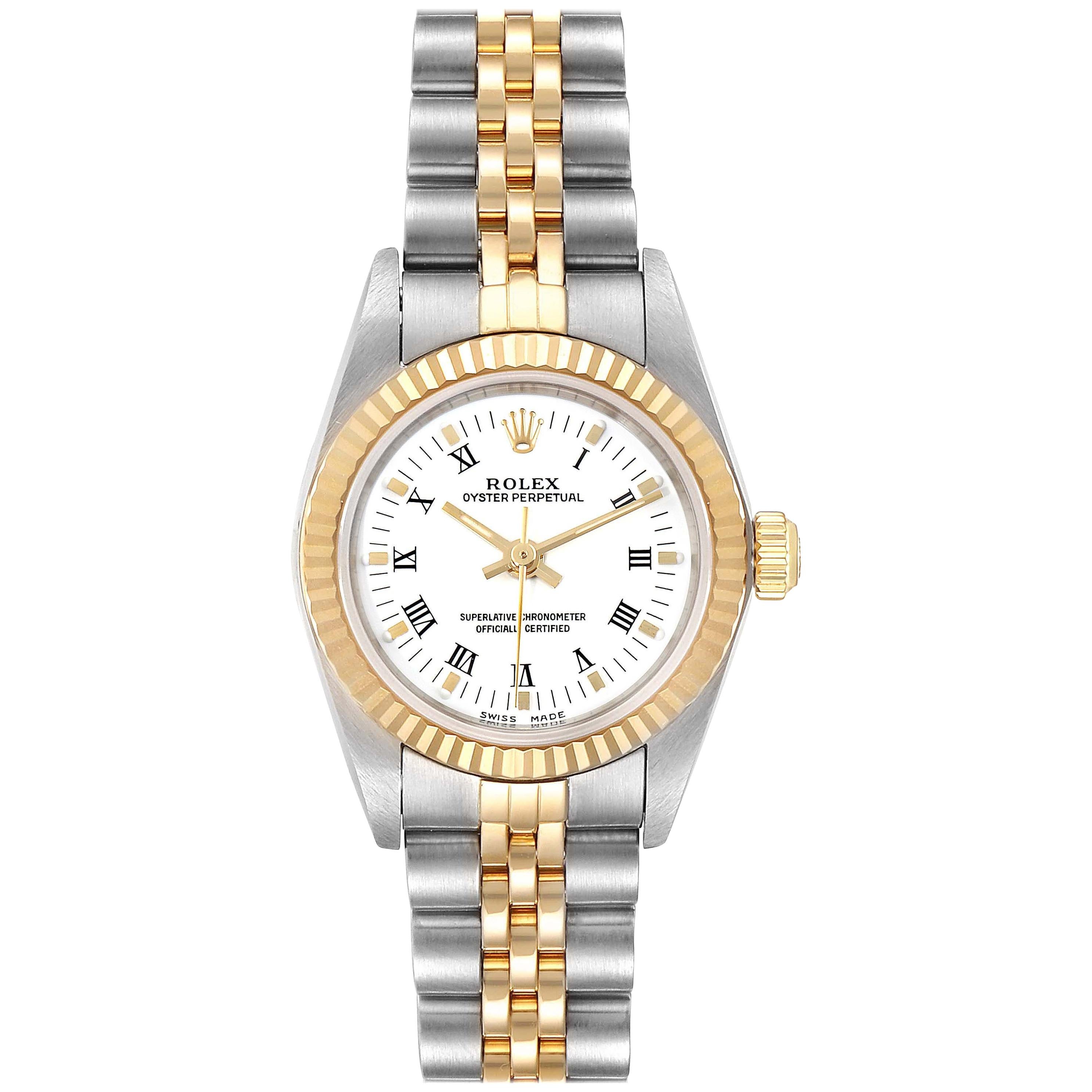 Rolex Oyster Perpetual NonDate Ladies Steel Yellow Gold Watch 76193 For Sale