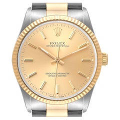 Rolex Oyster Perpetual NonDate Steel 18k Yellow Gold Mens Watch 14233