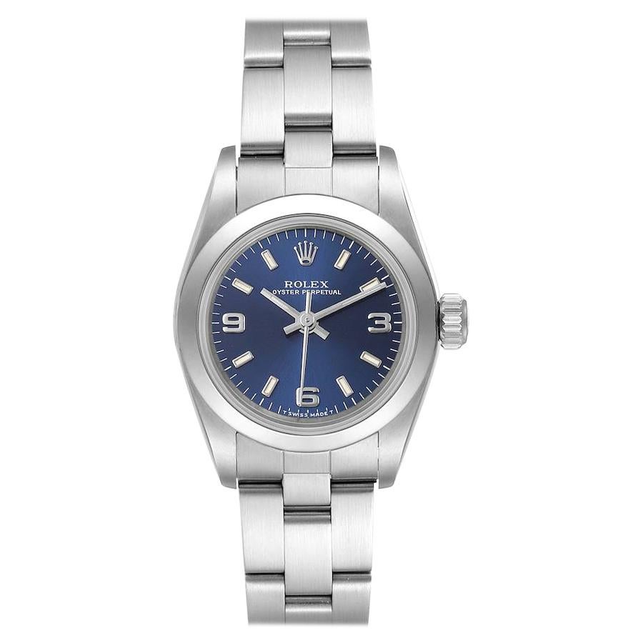 Rolex Oyster Perpetual Nondate Steel Blue Dial Ladies Watch 67180 For Sale