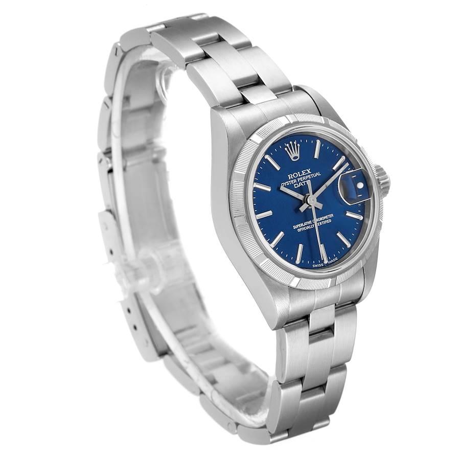 Rolex Oyster Perpetual Nondate Stahl blaues Zifferblatt Damenuhr 69190 im Zustand „Hervorragend“ in Atlanta, GA
