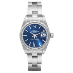 Rolex Oyster Perpetual Nondate Stahl blaues Zifferblatt Damenuhr 69190