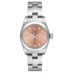 Rolex Oyster Perpetual Nondate Steel Salmon Dial Ladies Watch 67180 Box Papers