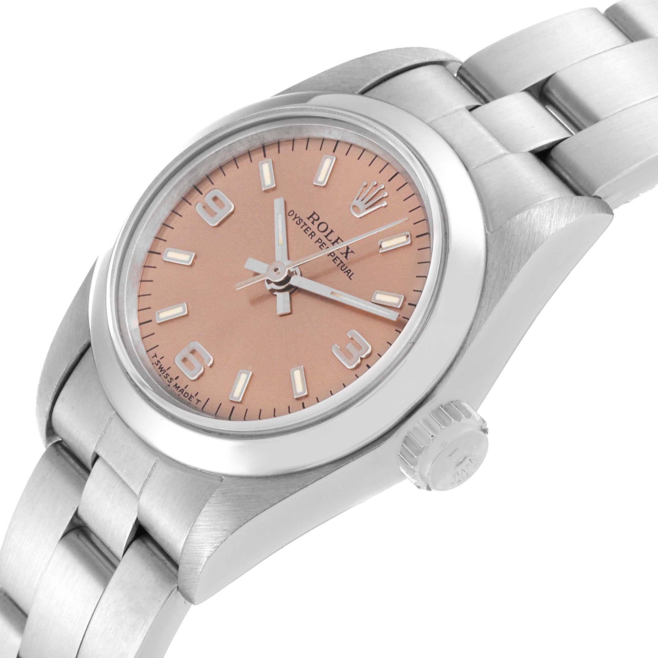 Rolex Oyster Perpetual Nondate Steel Salmon Dial Ladies Watch 67180 In Excellent Condition In Atlanta, GA