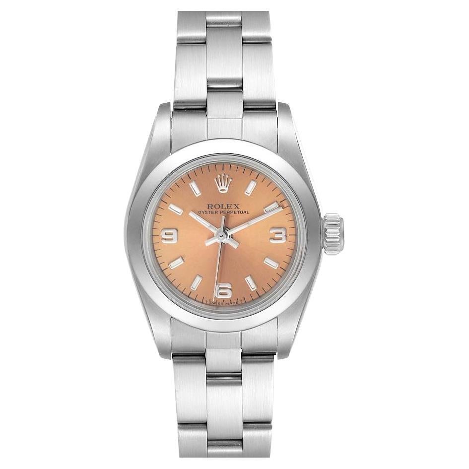 Rolex Oyster Perpetual Nondate Steel Salmon Dial Ladies Watch 67180 For Sale