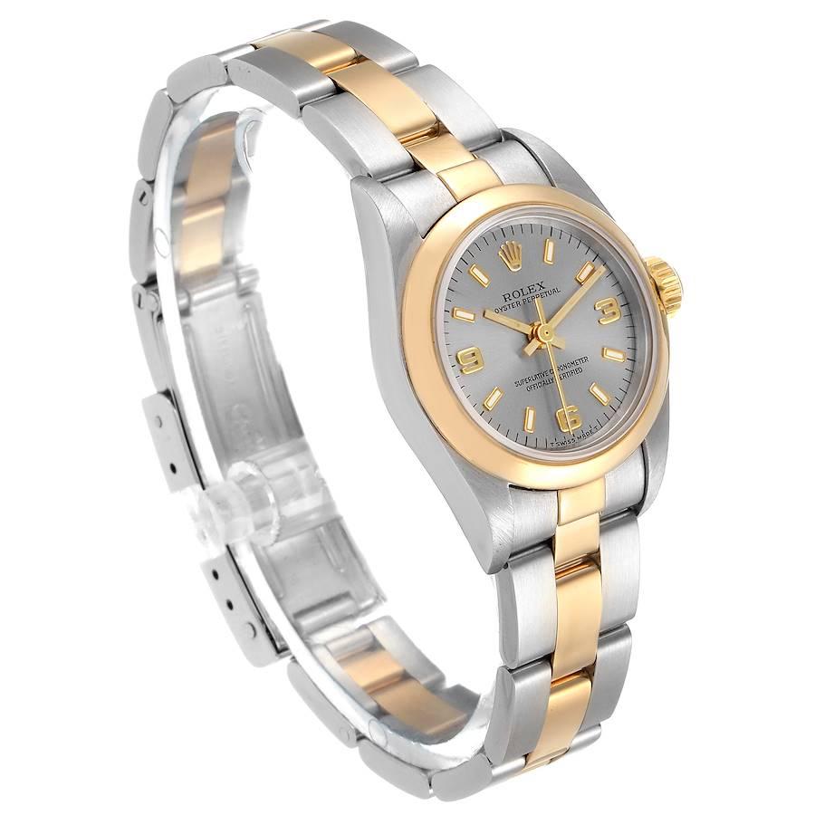 Rolex Oyster Perpetual NonDate Steel Yellow Gold Ladies Watch 67183 In Excellent Condition For Sale In Atlanta, GA