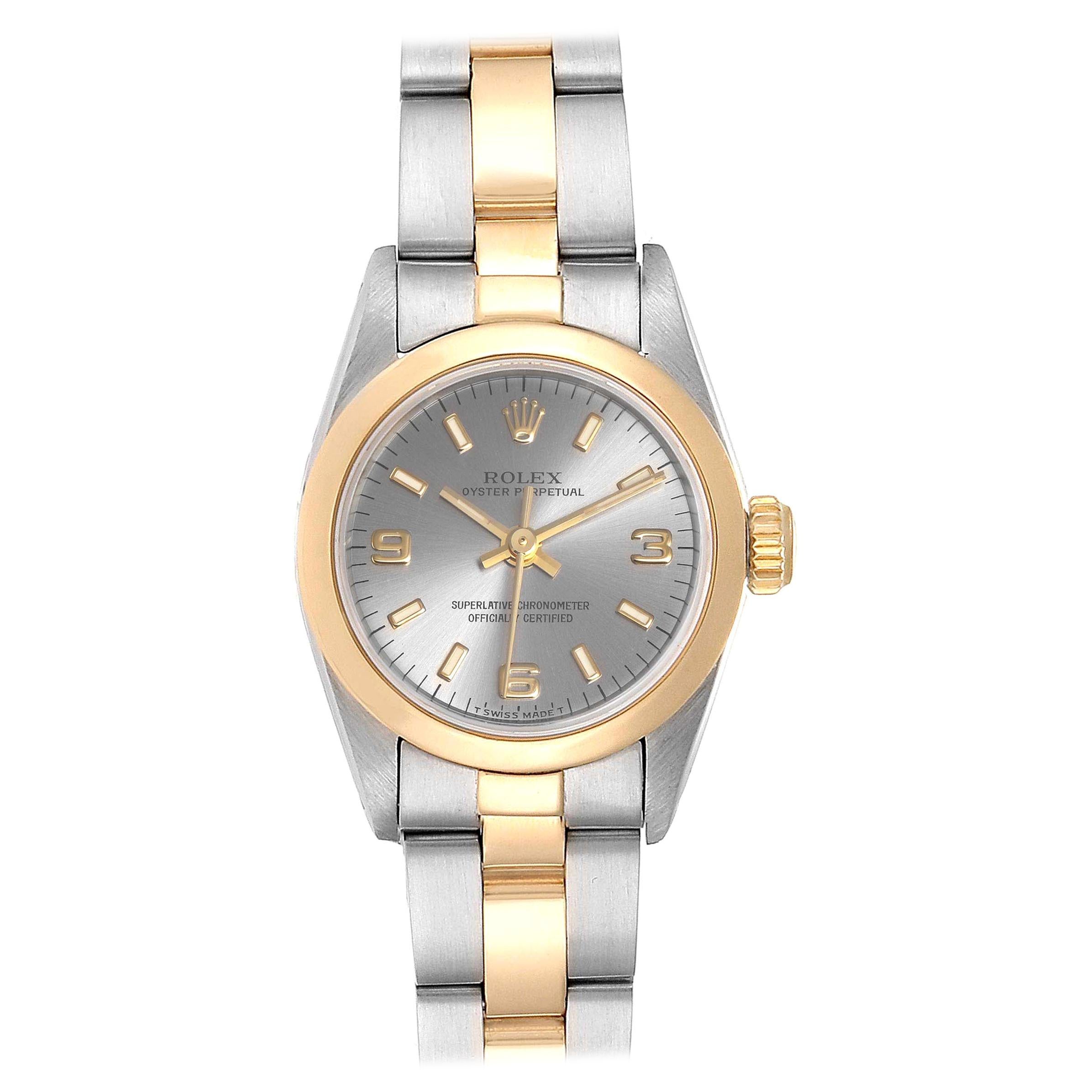 Rolex Oyster Perpetual NonDate Steel Yellow Gold Ladies Watch 67183 For Sale