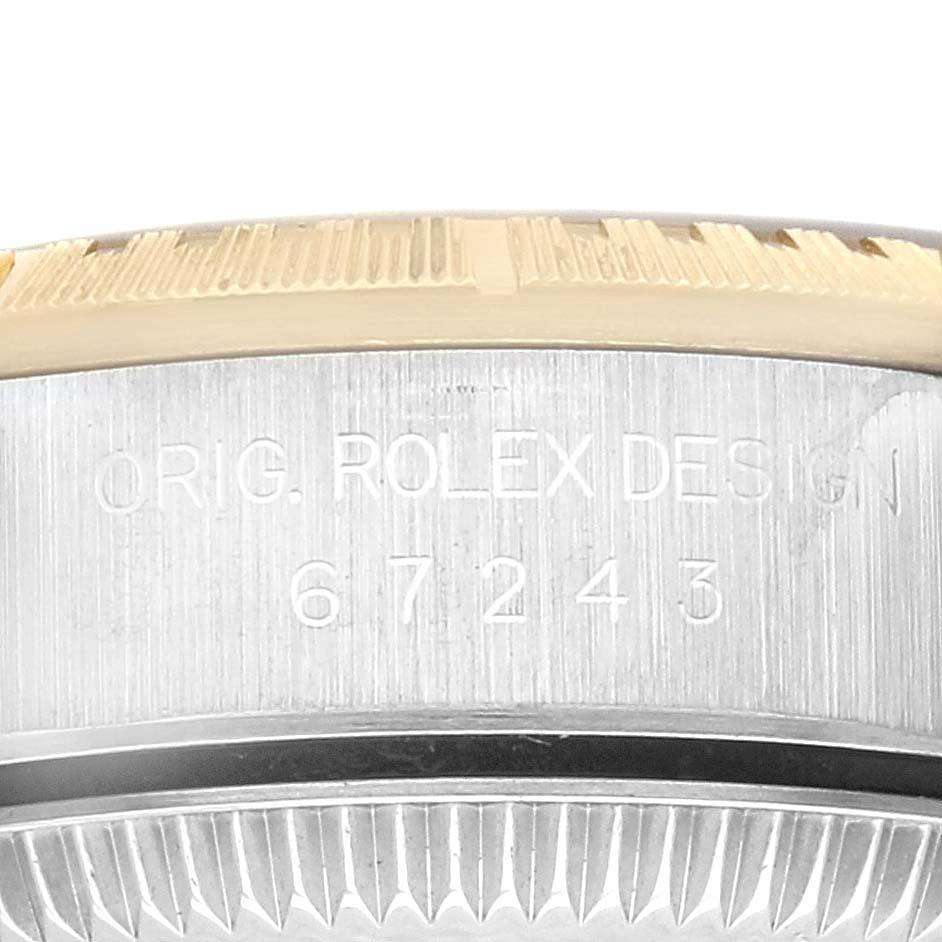 Rolex Oyster Perpetual NonDate Steel Yellow Gold Ladies Watch 67243 Box Papers In Excellent Condition In Atlanta, GA