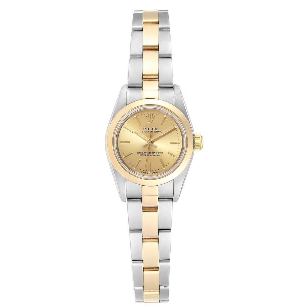 Rolex Oyster Perpetual nonDate Steel Yellow Gold Ladies Watch 76183 In Excellent Condition For Sale In Atlanta, GA
