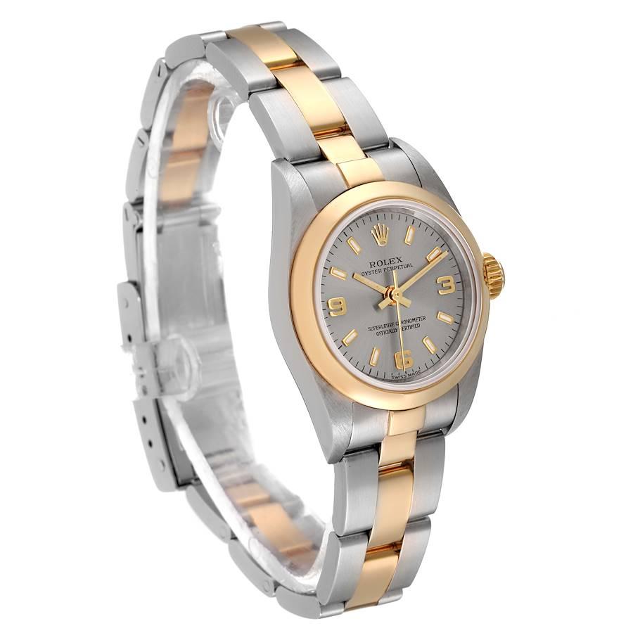 Rolex Oyster Perpetual Nondate Stahl Gelbgold Damenuhr 76183 im Zustand „Hervorragend“ im Angebot in Atlanta, GA