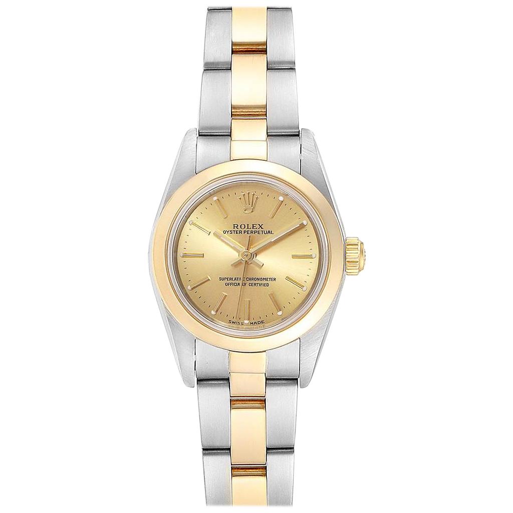 Rolex Oyster Perpetual nonDate Steel Yellow Gold Ladies Watch 76183 For Sale