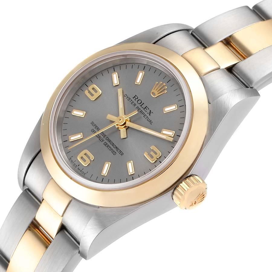 Rolex Oyster Perpetual Nondate Steel Yellow Gold Watch 76183 Box Papers For Sale 1