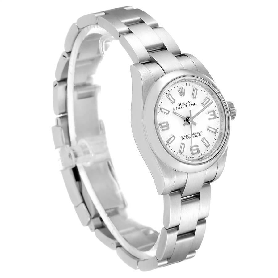 Rolex Oyster Perpetual Nondate Weißes Zifferblatt Damenuhr 176200 Box Card im Zustand „Hervorragend“ im Angebot in Atlanta, GA
