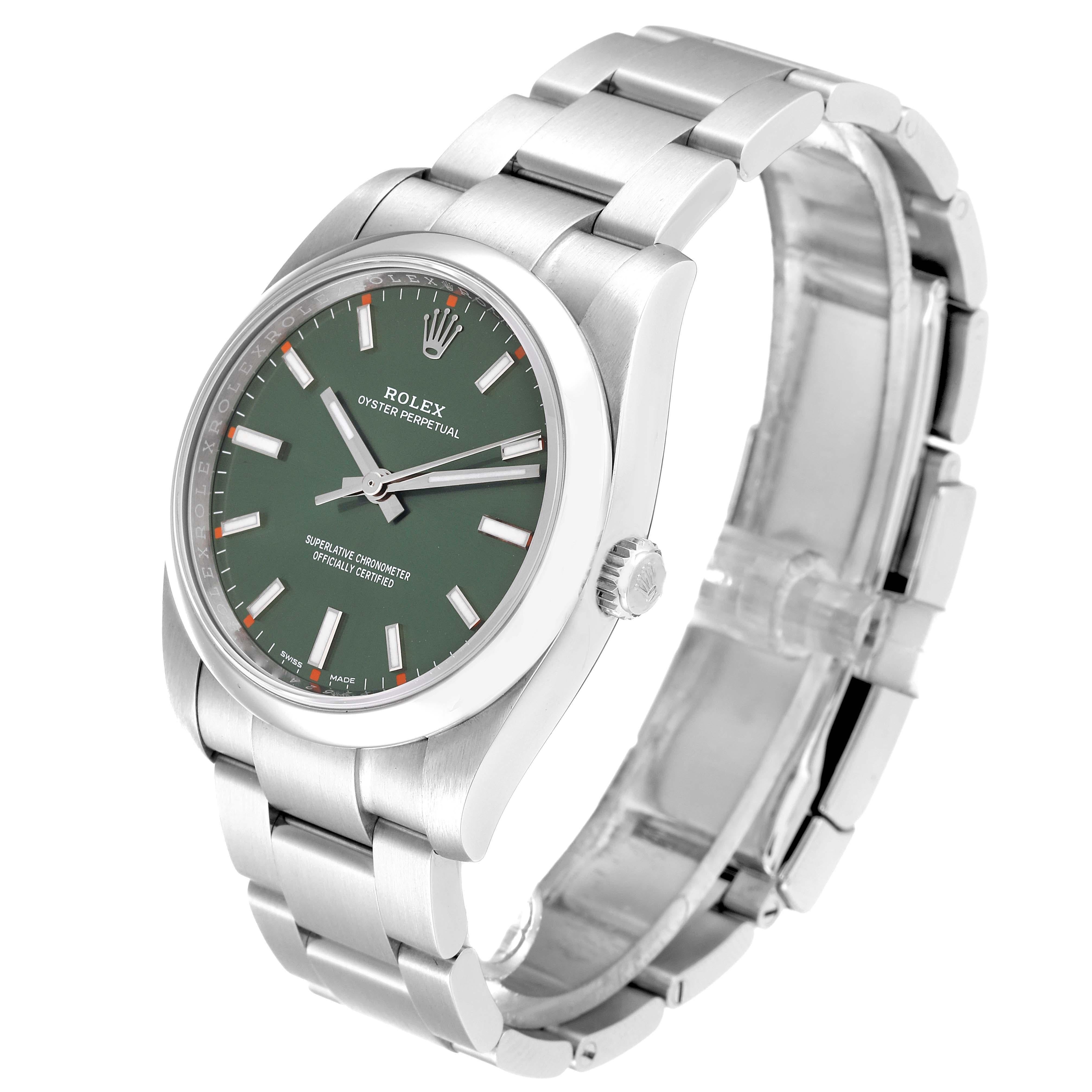 Rolex Oyster Perpetual Olive Green Dial Steel Mens Watch 114200 6