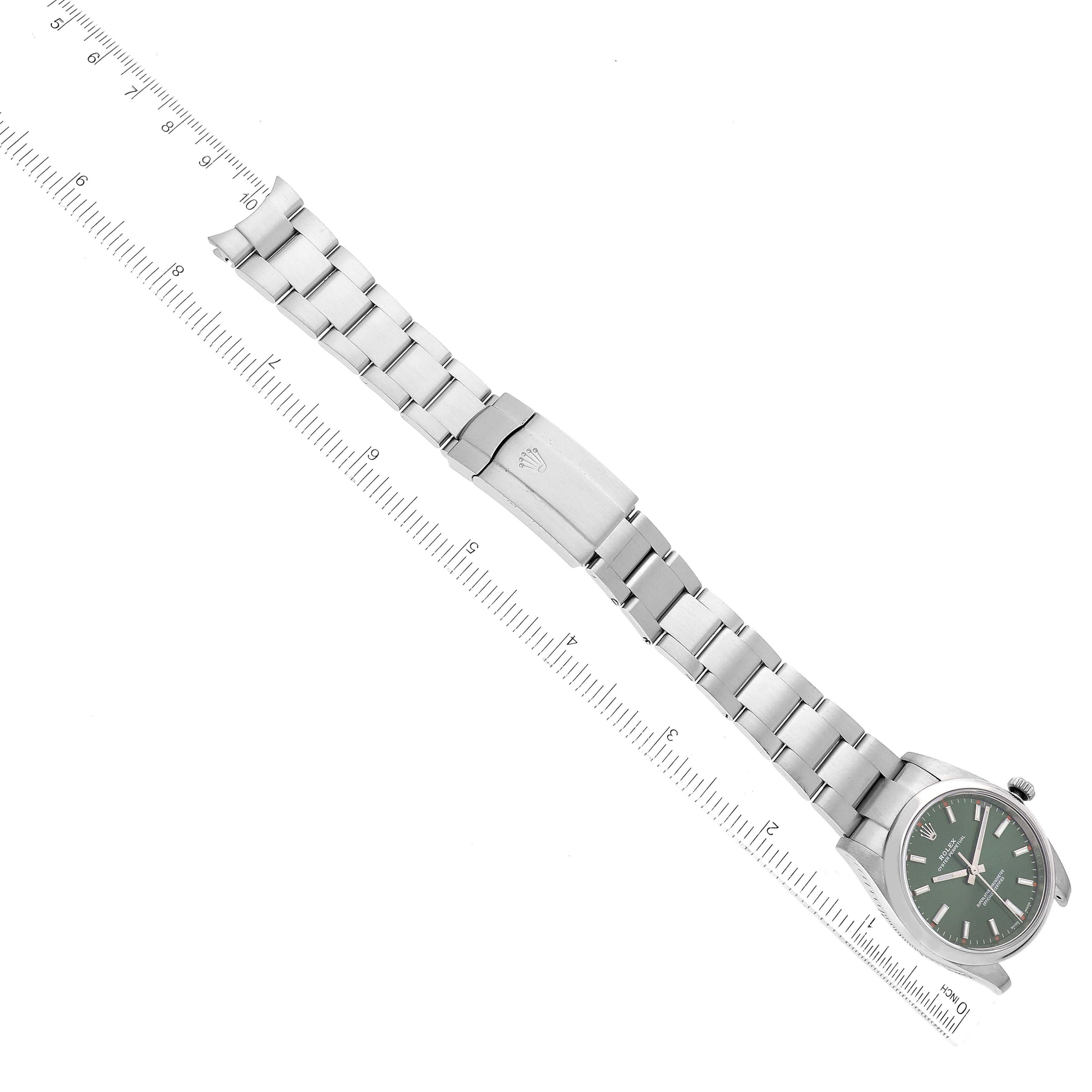 Rolex Oyster Perpetual Olive Green Dial Steel Mens Watch 114200 7