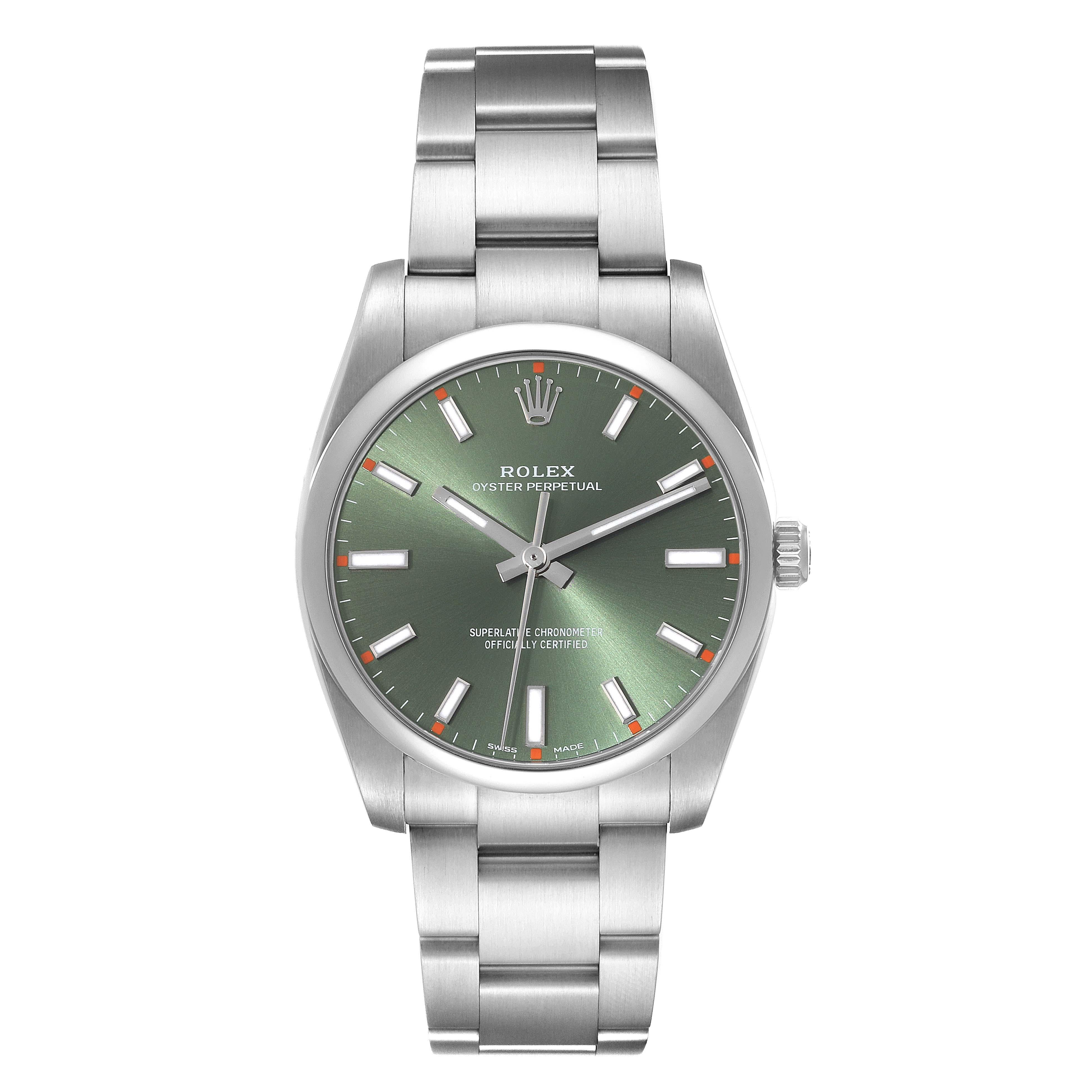 Men's Rolex Oyster Perpetual Olive Green Dial Steel Mens Watch 114200