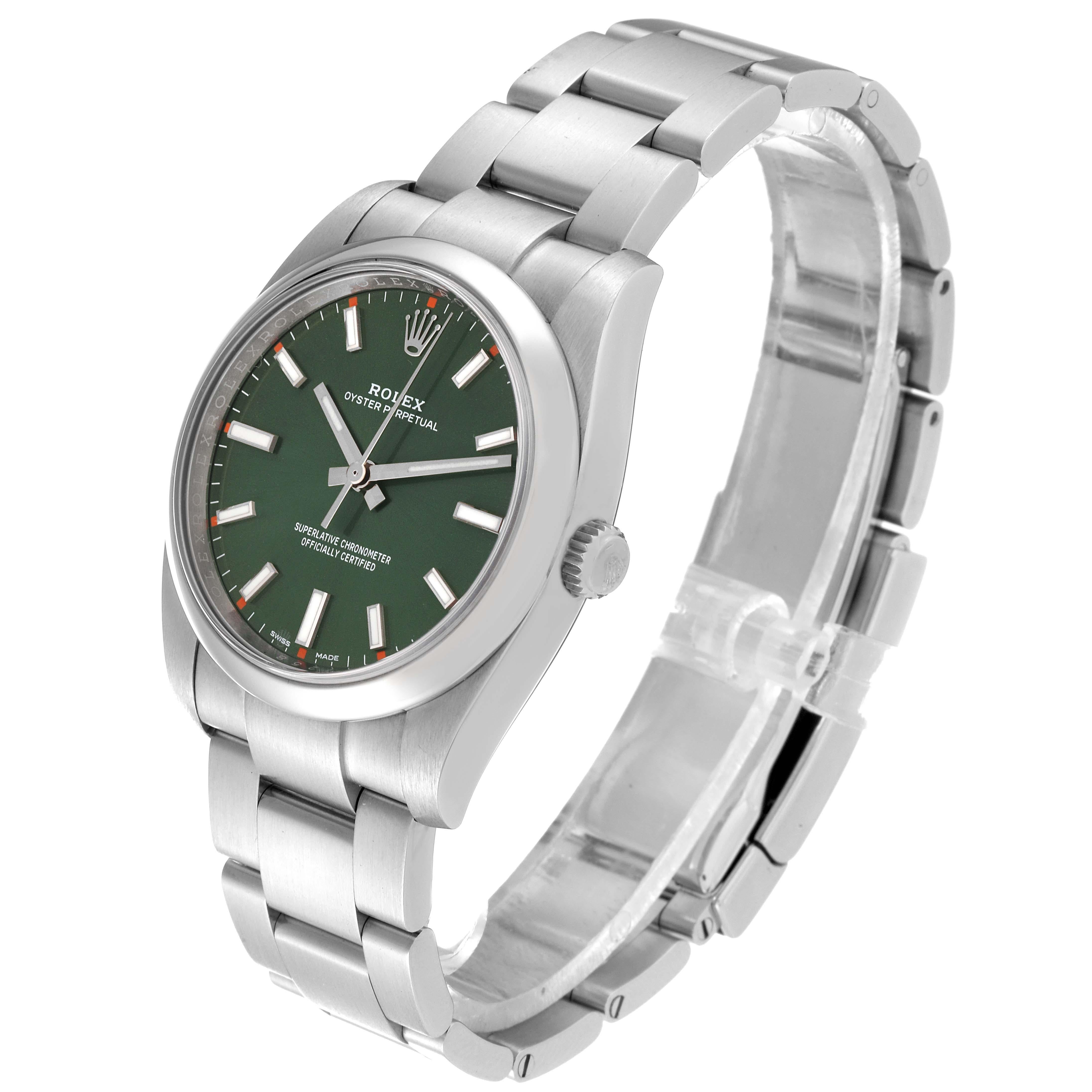 Men's Rolex Oyster Perpetual Olive Green Dial Steel Mens Watch 114200