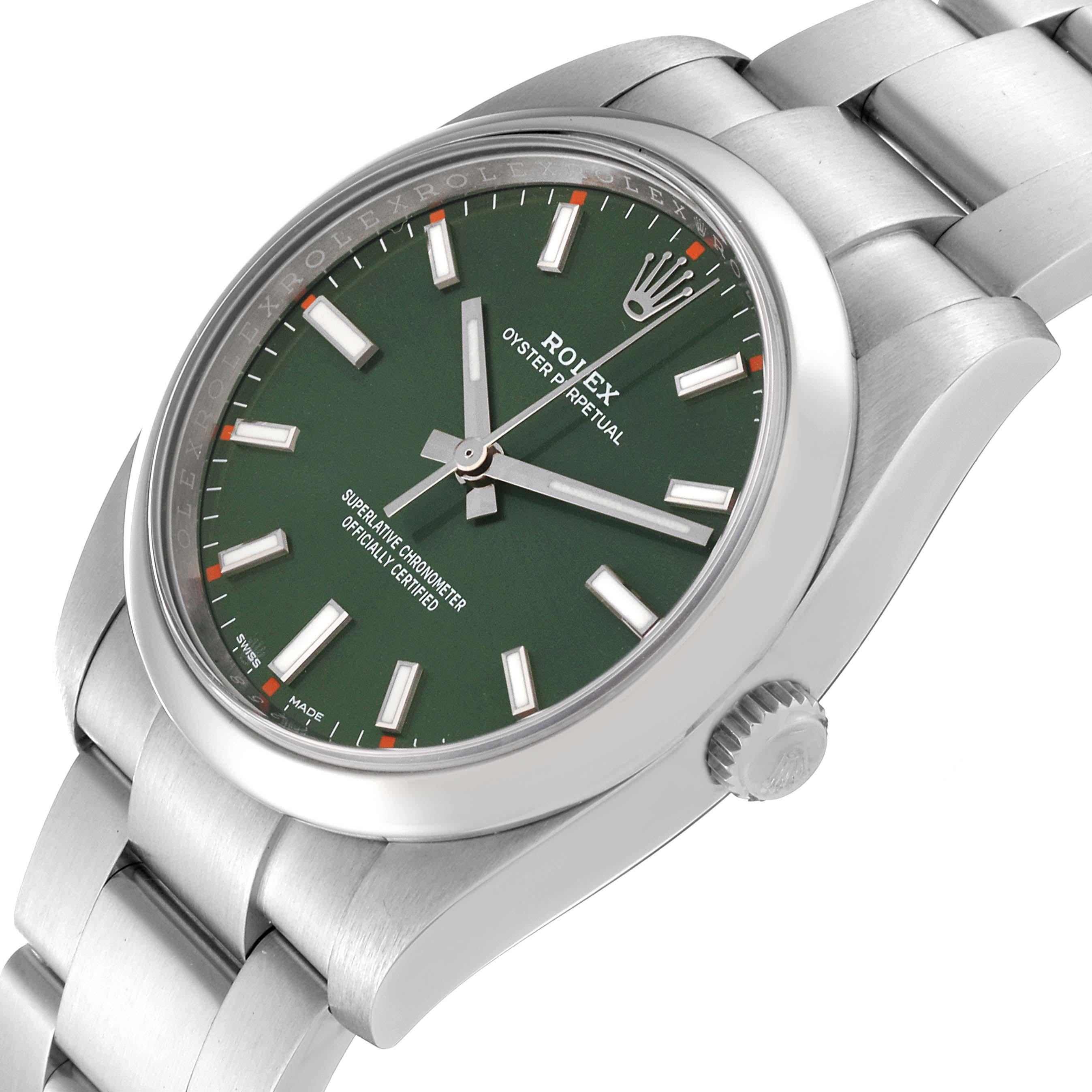 Rolex Oyster Perpetual Olive Green Dial Steel Mens Watch 114200 2