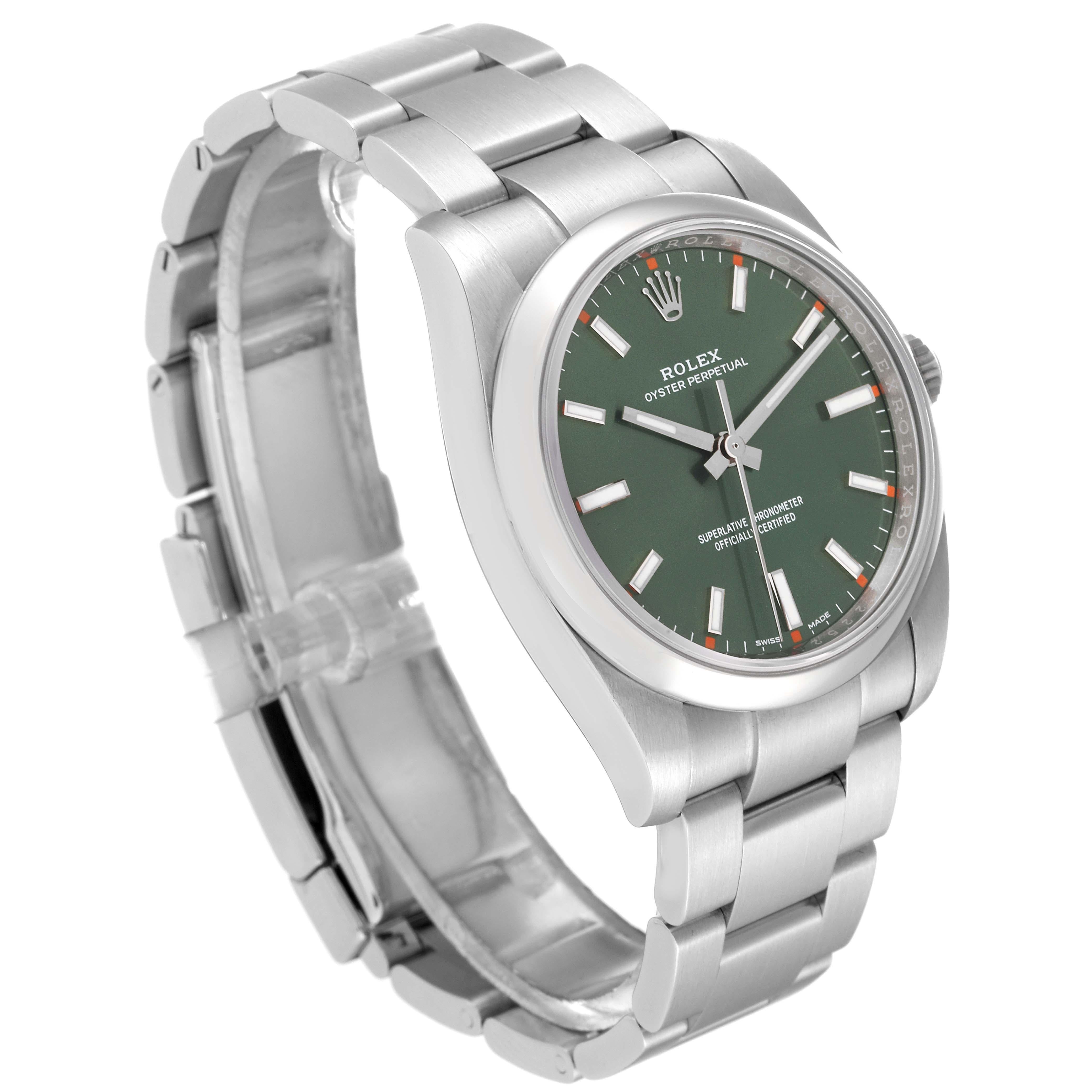 Rolex Oyster Perpetual Olive Green Dial Steel Mens Watch 114200 5