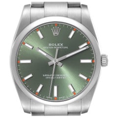 Rolex Oyster Perpetual Olivgrünes Zifferblatt Stahl-Herrenuhr 114200